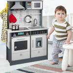 Kinder Spielküche mit Zubehör Schwarz - Grau - Weiß - Holzwerkstoff - 65 x 93 x 30 cm