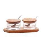 Miel et Confiture set de 7p Marron - Bois manufacturé - Verre - 13 x 8 x 24 cm