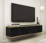 Tv-Lowboard ORIS Schwarz - Gold - Marmor Schwarz Dekor