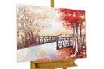Tableau peint Bright Autumn Day Beige - Rouge - Bois massif - Textile - 100 x 75 x 4 cm