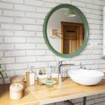 Accessoires salle bain bambou céramique Marron - Argenté - Blanc - Bambou - Céramique - 14 x 20 x 10 cm