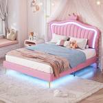 Polster-Kinderbett Aether Ⅳ Pink - Holzwerkstoff - Metall - Massivholz - Kunstleder - 152 x 122 x 203 cm