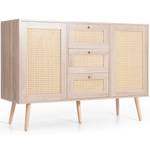 Sideboard Natur Ⅲ Beige - Holzwerkstoff - Rattan - Massivholz - 40 x 82 x 120 cm