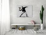 Bild handgemalt Banksy's Flower Attack Massivholz - Textil - Holz teilmassiv - 100 x 75 x 4 cm