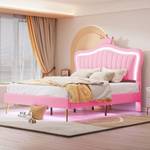 Lit enfant rembourré Aether Ⅳ Rose foncé - Bois manufacturé - Métal - Bois massif - Cuir synthétique - 152 x 122 x 203 cm