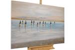 Tableau peint Promenade à la mer Bleu - Marron - Bois massif - Textile - 120 x 80 x 4 cm
