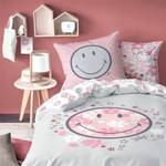 Bettwäsche Smiley Happy Flower Grau - Pink - Weiß - Textil - 135 x 1 x 200 cm
