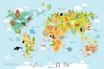 Tableau world map and animals 90 x 60 cm