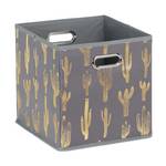 2 x Quadratische Faltbox mit Kaktusmotiv Gold - Grau - Metall - Papier - Textil - 29 x 29 x 29 cm