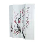 Paravent 4 parties fleur de cerisier 277 Rouge - Blanc - En partie en bois massif - 176 x 175 x 2 cm