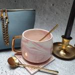 Rosa Marmor Tasse Goldhenkel Gold - Pink - Keramik - 11 x 8 x 9 cm