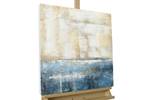 Tableau peint à la main Île de l'espoir Beige - Bleu - Bois massif - Textile - 60 x 60 x 4 cm