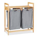 2 Paniers à linge avec rangement Marron - Gris - Bambou - Textile - 64 x 73 x 33 cm