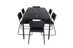 Pelle ensemble table, table noir et 6 Noir - Bois massif - 90 x 75 x 190 cm