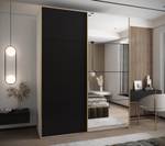 Armoire Lux 3 Noir - Doré - Blanc - Largeur : 200 cm