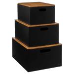3 Aufbewahrungsboxen mit Bambusdeckeln Schwarz - Holzwerkstoff - 34 x 16 x 25 cm