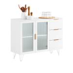 Buffet Bahut FSB86-W Doré - Blanc - Bois manufacturé - Verre - Métal - 108 x 85 x 40 cm