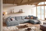 Sofa MADELINE Wohnlandschaft Cord Grau - Armlehne davorstehend rechts - Longchair davorstehend links