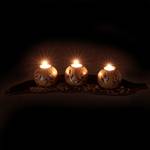 Porte-bougies décoration de de table Noir - Marron - Blanc - Bois manufacturé - Fibres naturelles - Cire - 51 x 9 x 17 cm