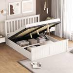 Holzbett mit Stauraum Oceanus Ⅴ Weiß - Holzwerkstoff - Metall - Massivholz - Textil - Holzart/Dekor - 148 x 110 x 210 cm