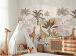 Safari Fototapete Kinderzimmer Beige - Braun - Grün - Weiß - Gelb - Kunststoff - Textil - 159 x 280 x 1 cm