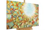 Tableau peint Lumière descendant du ciel Marron - Bois massif - Textile - 120 x 80 x 4 cm