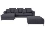 Ecksofa OSLO 2-tlg Dunkelgrau - Grau - Silber - Armlehne davorstehend links - Ecke davorstehend rechts - Mit Hocker - Mit Kissen - Textil