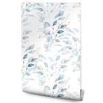 Papier Peint FEUILLES Plantes Aquarelle Beige - Bleu - Gris - Blanc - Papier - Textile - 53 x 1000 x 1000 cm