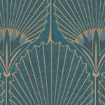 Papier peint art deco bleu paon Bleu - Papier - 53 x 1000 x 1 cm