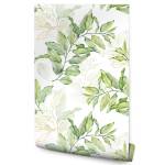 Papier Peint FEUILLES Aquarelle Nature Beige - Vert - Blanc - Papier - Textile - 53 x 1000 x 1000 cm