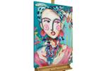 Acrylbild handgemalt Frida in Trad Blau - Pink - Massivholz - Textil - Holz teilmassiv - 60 x 90 x 4 cm