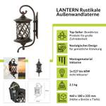 Applique murale d'extérieur LANTERN Noir - Marron - Verre - Métal - 18 x 46 x 23 cm