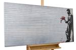 Tableau peint Banksy's Cavalier Noir - Blanc - Bois massif - Textile - En partie en bois massif - 120 x 60 x 4 cm