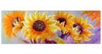 Tableau peint Symphonie des Tournesols Orange - Jaune - Bois massif - Textile - En partie en bois massif - 150 x 50 x 4 cm