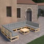 Garten-Lounge-Set (10-teilig) 3009752-2 Grau - Holz
