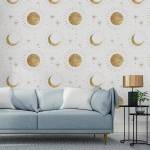 Papier Peint Soleil LUNE Étoiles Boho Beige - Marron - Blanc - Papier - Textile - 53 x 1000 x 1000 cm