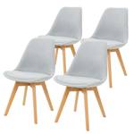 Esszimmerstühle mit Leinenbezug 4er Set Braun - Weiß - Massivholz - Textil - 55 x 83 x 49 cm