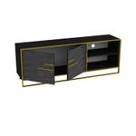 TV-Lowboard Polka Schwarz - Gold - Marmor Schwarz Dekor