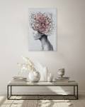 Tableau peint Blossom of Thought Gris - Rose foncé - Bois massif - Textile - En partie en bois massif - 60 x 90 x 4 cm