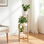 Étagère à plantes Sastamala Blanc - Bambou - 32 x 78 x 32 cm