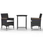 Bistro-Set-k194 ( 3-tlg ) Schwarz - Massivholz