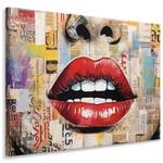 Tableau VISAGE De Femme Bouche Journaux 40 x 30 x 30 cm