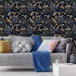 Tapete BLUMEN Blätter Pflanzen Glamour Beige - Schwarz - Braun - Weiß - Papier - Textil - 53 x 1000 x 1000 cm