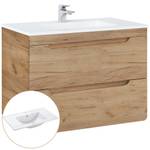 Badmöbel Waschtisch 80cm Wotaneiche Braun - Holzwerkstoff - 81 x 61 x 46 cm