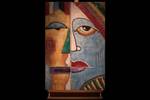 Acrylbild handgemalt Two Faces Massivholz - Textil - Holz teilmassiv - 60 x 90 x 4 cm