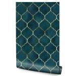 Papier Peint Motif MAROCAIN Abstraction Beige - Bleu - Vert - Papier - Textile - 53 x 1000 x 1000 cm