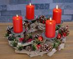 Adventskranz Kerzen Holz mit HWC-H50 rot