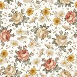 Papier Peint FLEURS Roses Camomille Beige - Marron - Vert - Orange - Papier - Textile - 53 x 1000 x 1000 cm