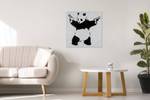 Bild handgemalt Banksy's Fighting Panda Schwarz - Weiß - Massivholz - Textil - 80 x 80 x 4 cm