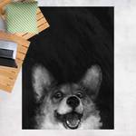 Illustration Hund Corgi Schwarz Weiß 135 x 180 cm